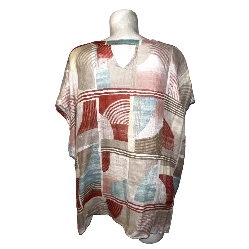Chico's 100% Linen Geometric Abstract Poncho Top V-Neck Size L/XL Multi-Color - Picture 5 of 6